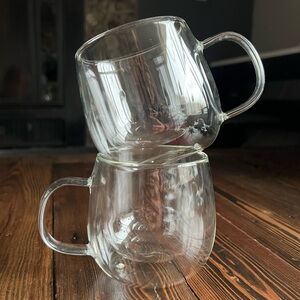 UNBRANDED • clear double walled glass coffee mug simple glassware basic set of 2